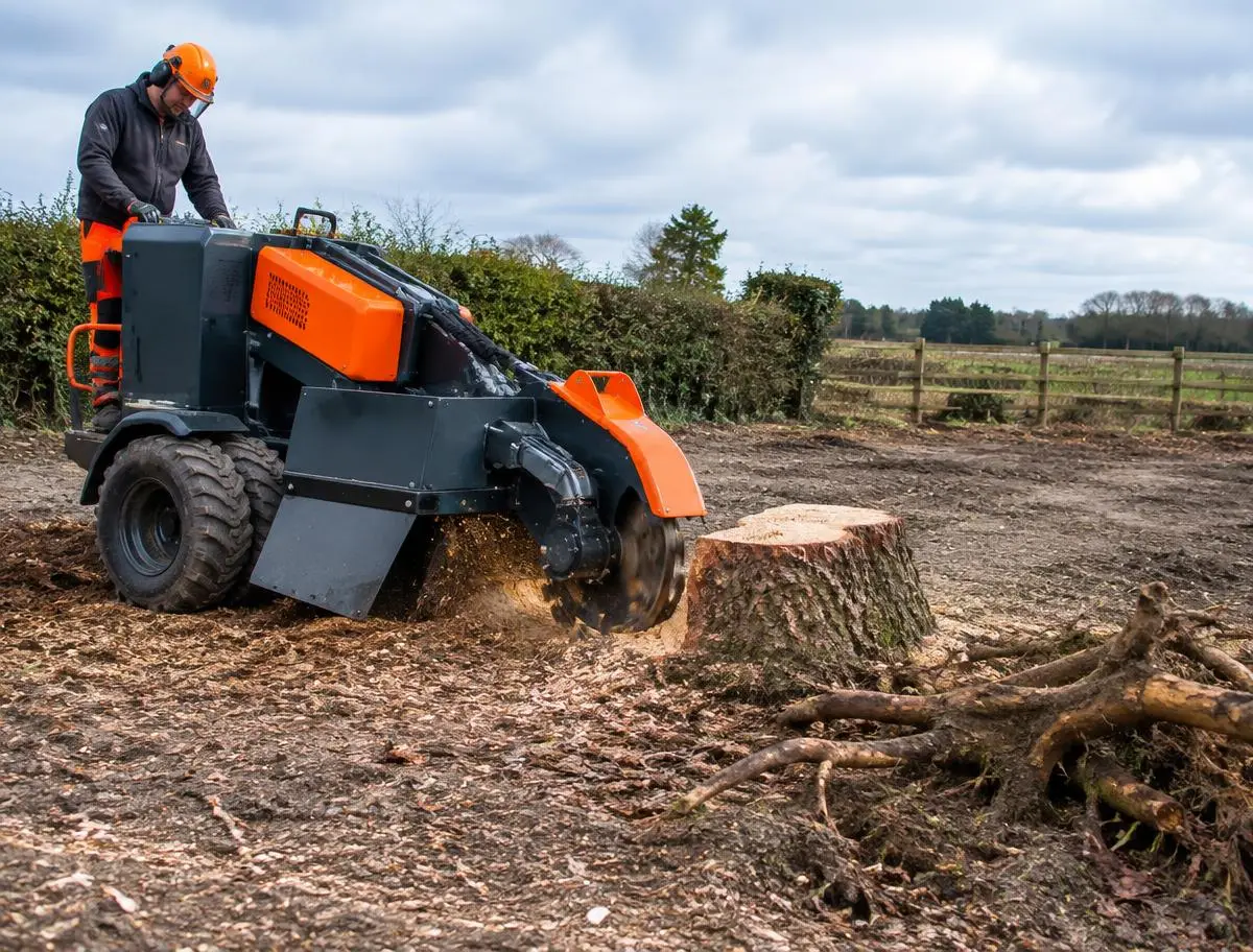 Professional stump grinder removing a large tree stump
